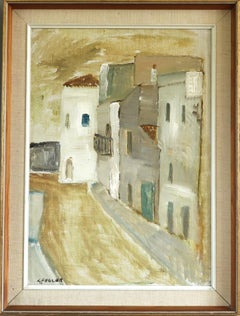 Peinture à l'huile suédoise du milieu du siècle dernier représentant une scène de rue expressive - Still Street