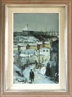 Mid Century Modern Swedish Expressive Street Scene Oil Painting - The Long Walk
