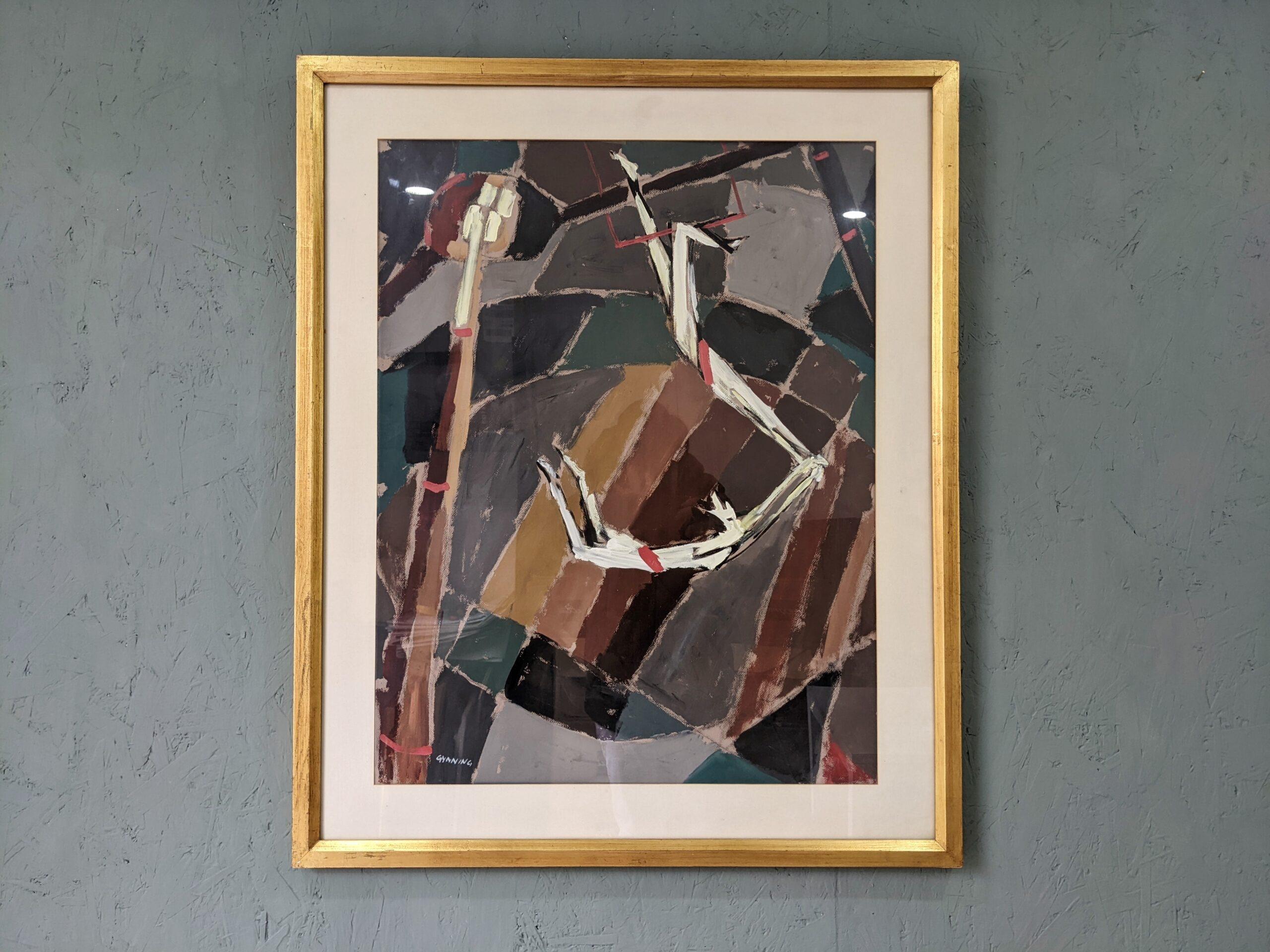Mid Century Modern Swedish Figurative Abstract Watercolour - Swinging Acrobats - Painting by Unknown