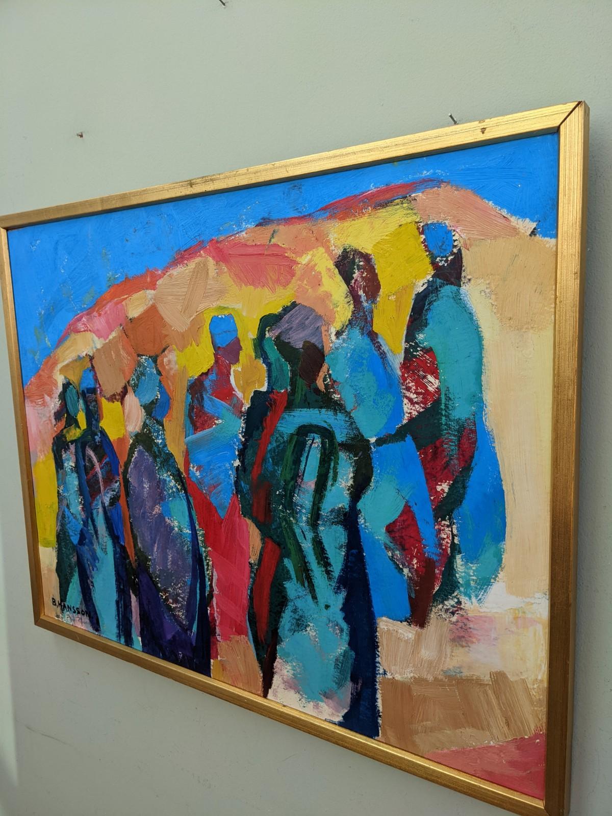 Vintage Mid-Century Modern Swedish Figurative Framed Oil Painting, 