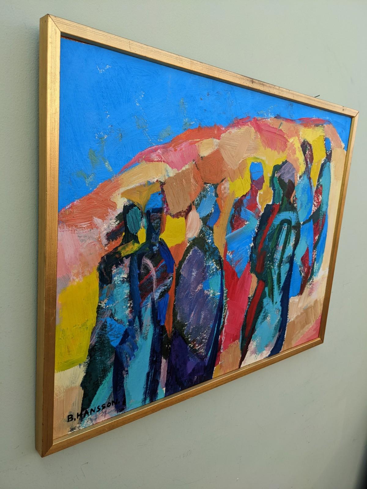 Vintage Mid-Century Modern Swedish Figurative Framed Oil Painting, 