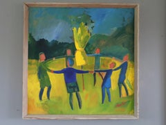 Mid Century Modern Swedish Figurative Landscape Oil Painting - Circle of Light