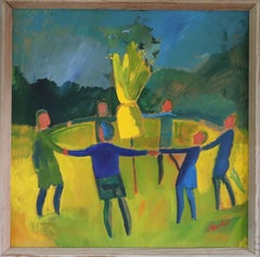 Mid Century Modern Swedish Figurative Landscape Oil Painting - Circle of Light