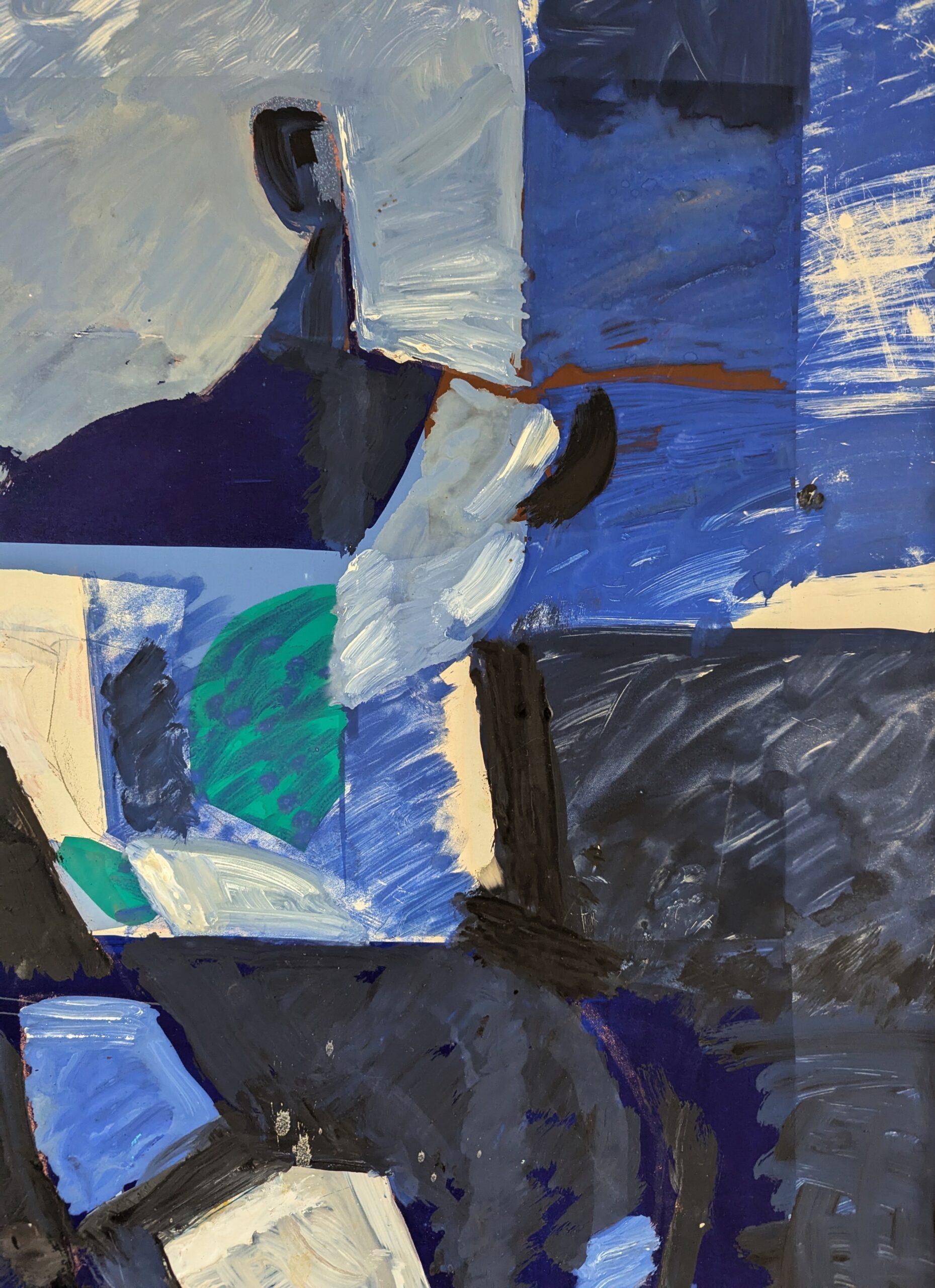 Pittura ad olio figurativa svedese della metà del secolo scorso - Figura astratta in blu 5