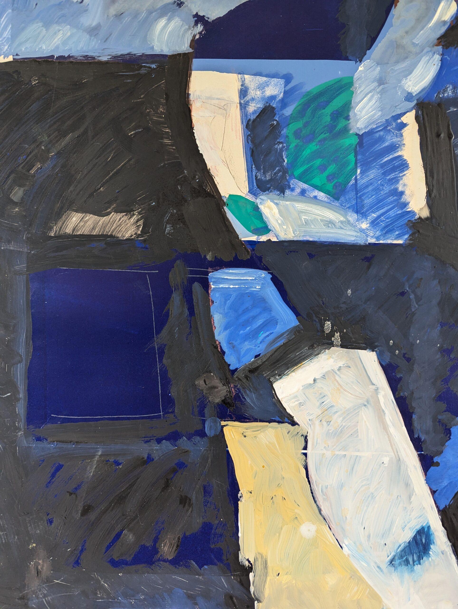 Pittura ad olio figurativa svedese della metà del secolo scorso - Figura astratta in blu 6