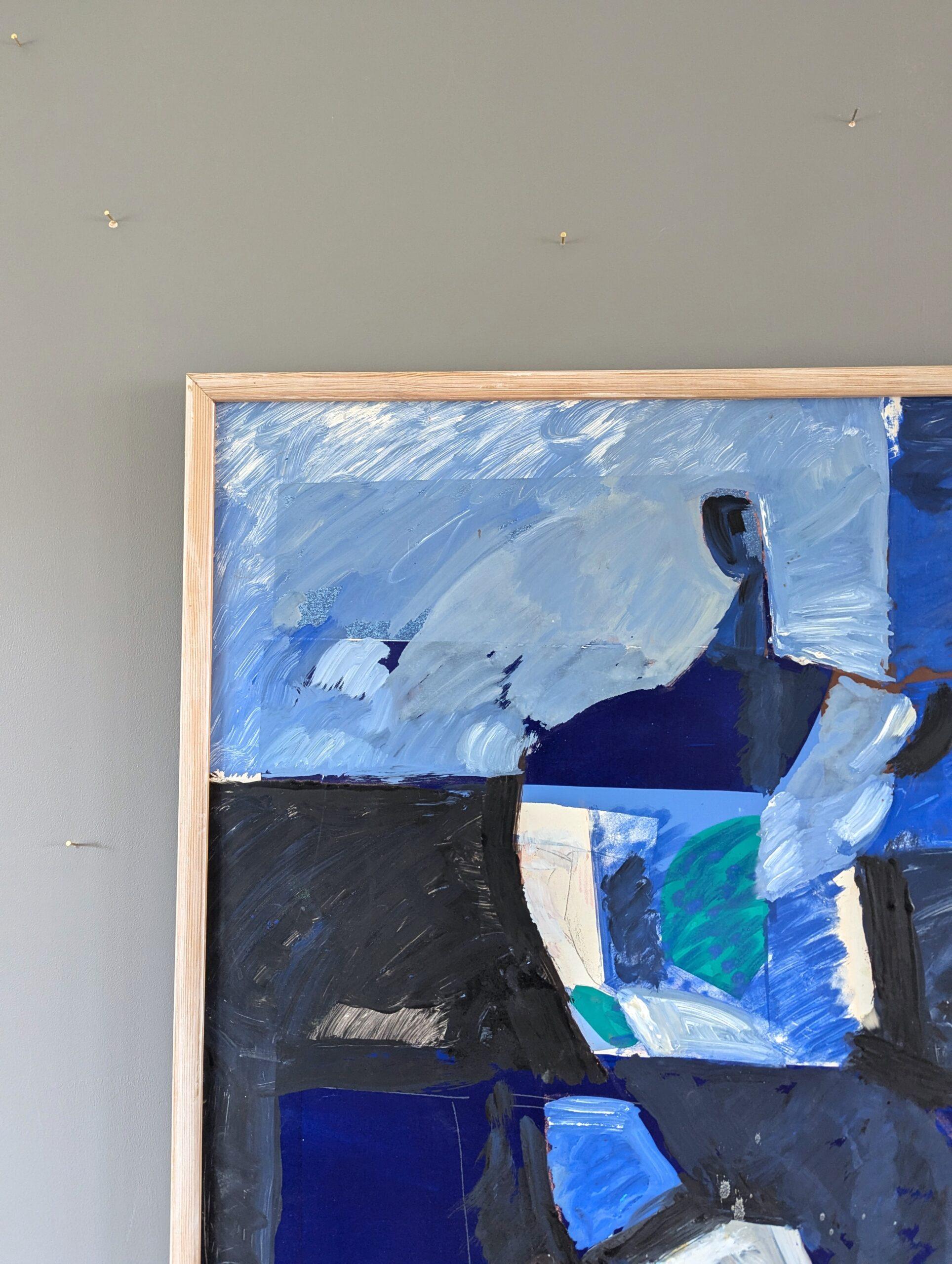 Pittura ad olio figurativa svedese della metà del secolo scorso - Figura astratta in blu 1