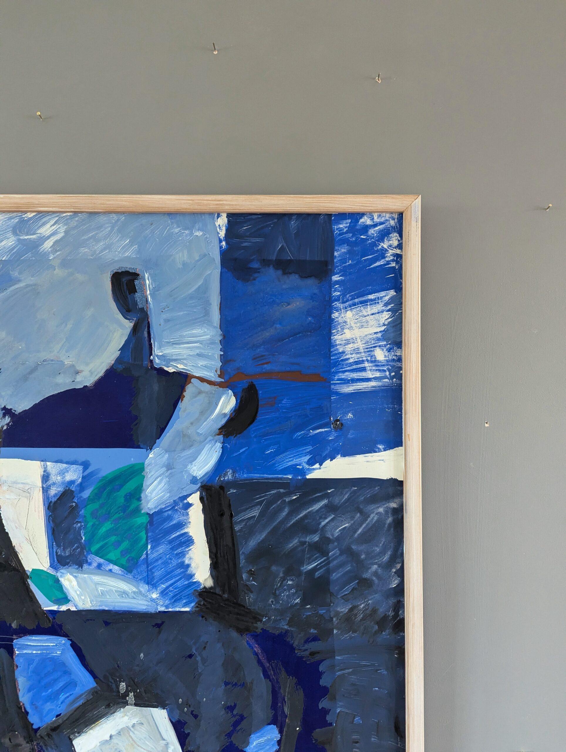 Pittura ad olio figurativa svedese della metà del secolo scorso - Figura astratta in blu 2