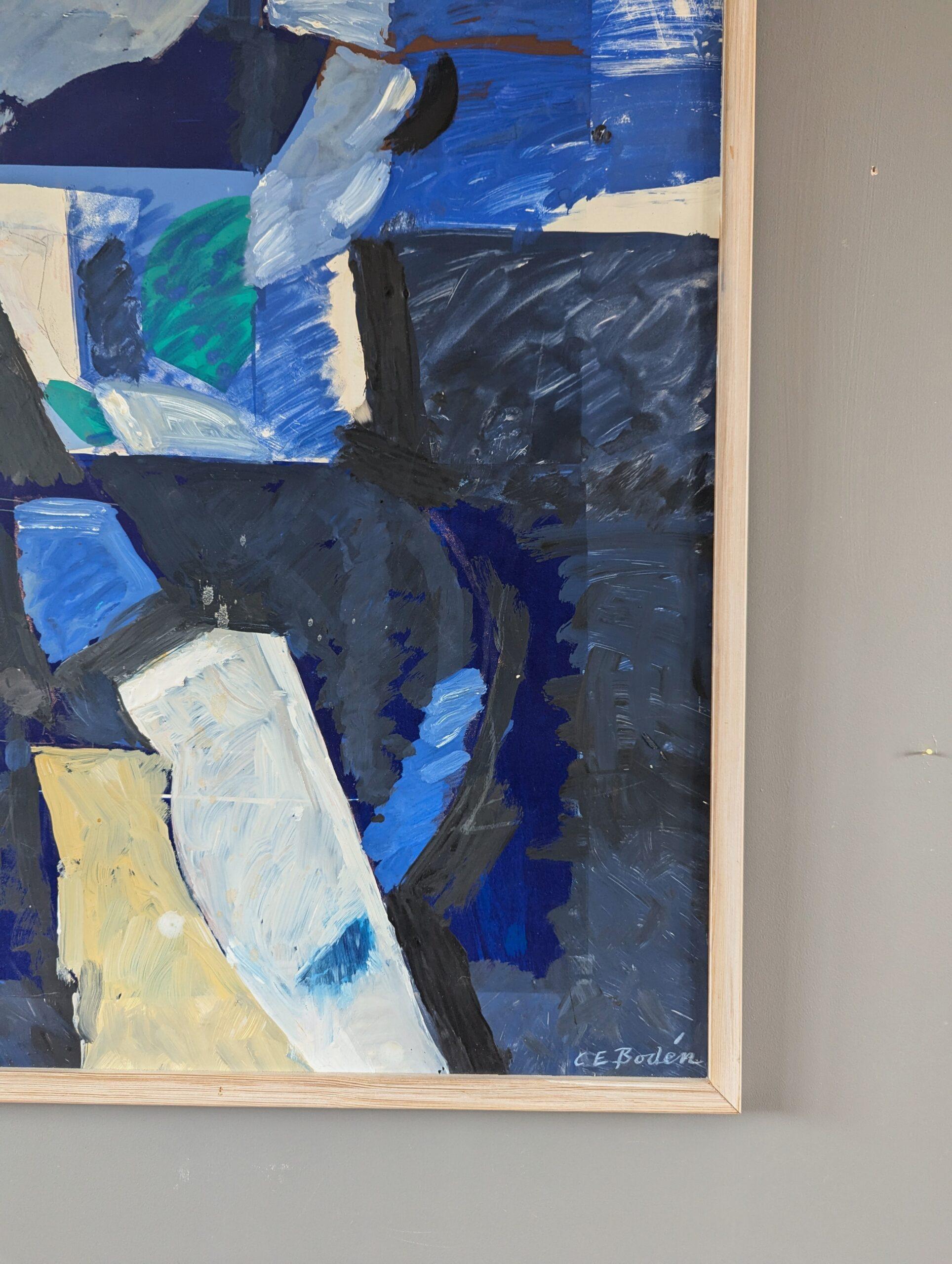 Pittura ad olio figurativa svedese della metà del secolo scorso - Figura astratta in blu 3