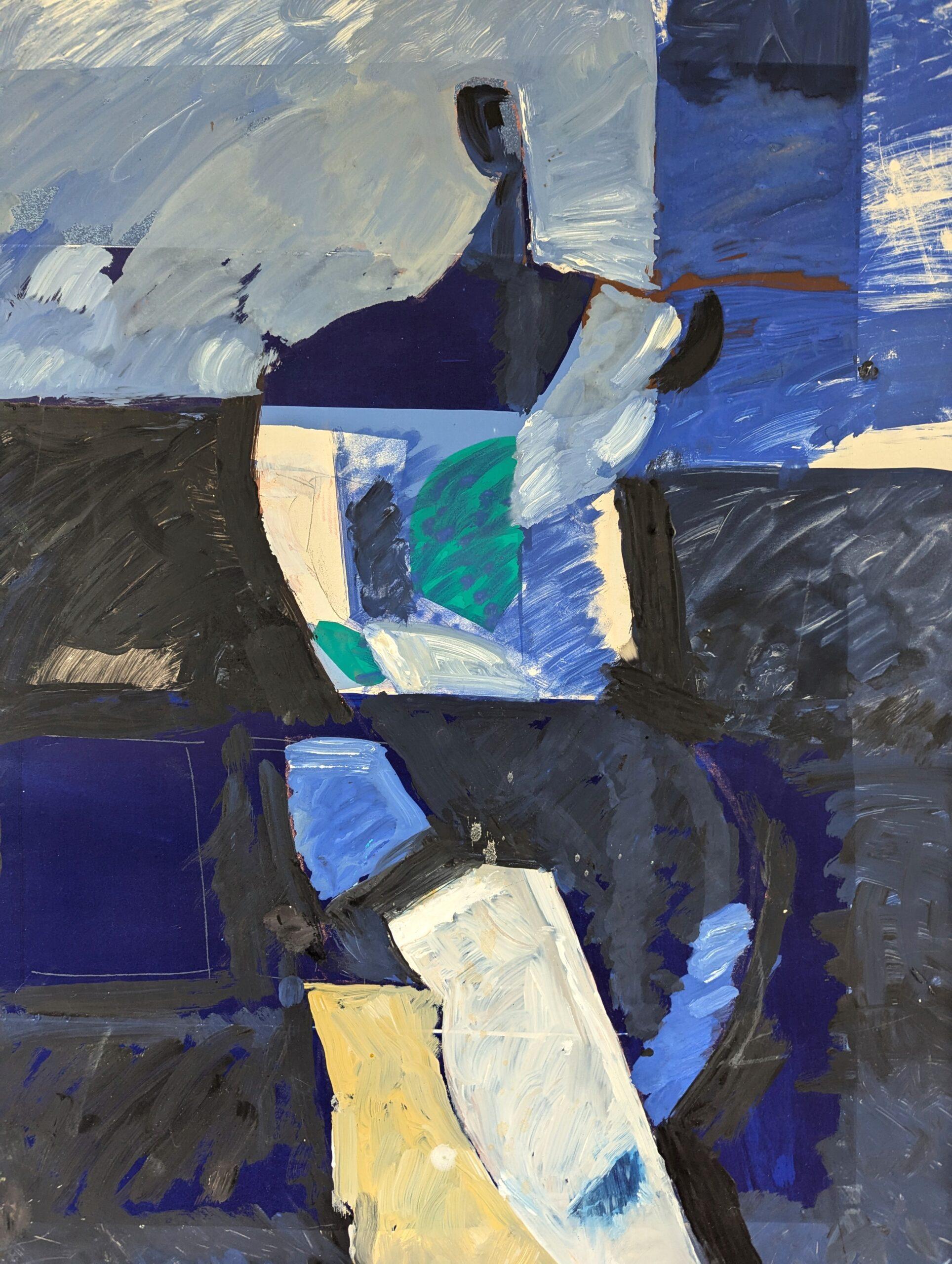 Pittura ad olio figurativa svedese della metà del secolo scorso - Figura astratta in blu 4