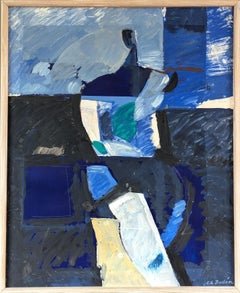 Pittura ad olio figurativa svedese della metà del secolo scorso - Figura astratta in blu