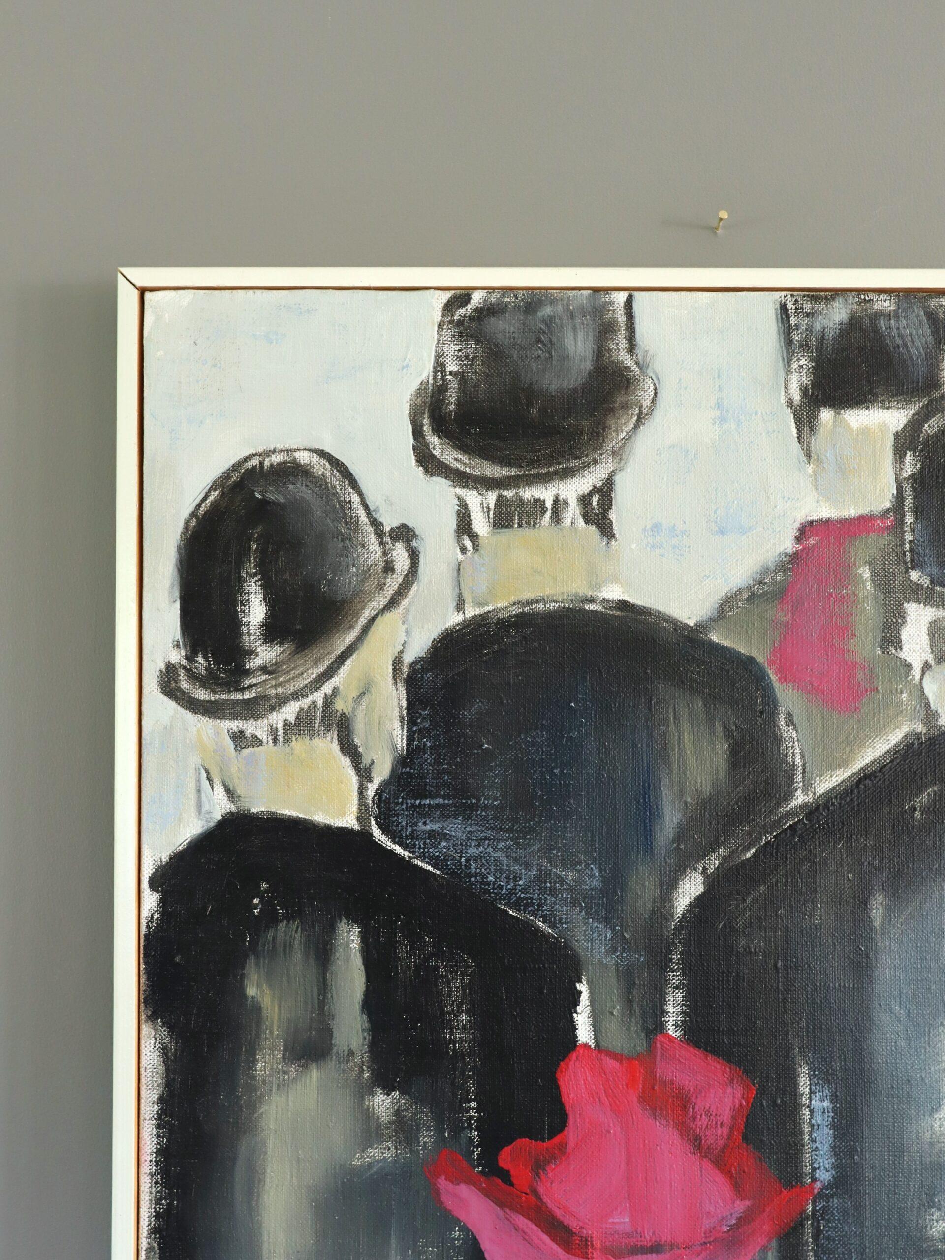 Mid Century Modern Swedish Figurative Oil Painting - Walking Amongst the Crowd 2