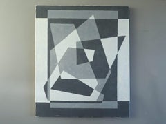 Mid Century Modern Swedish Geometric Abstract Oil Painting - Geometry in Grey