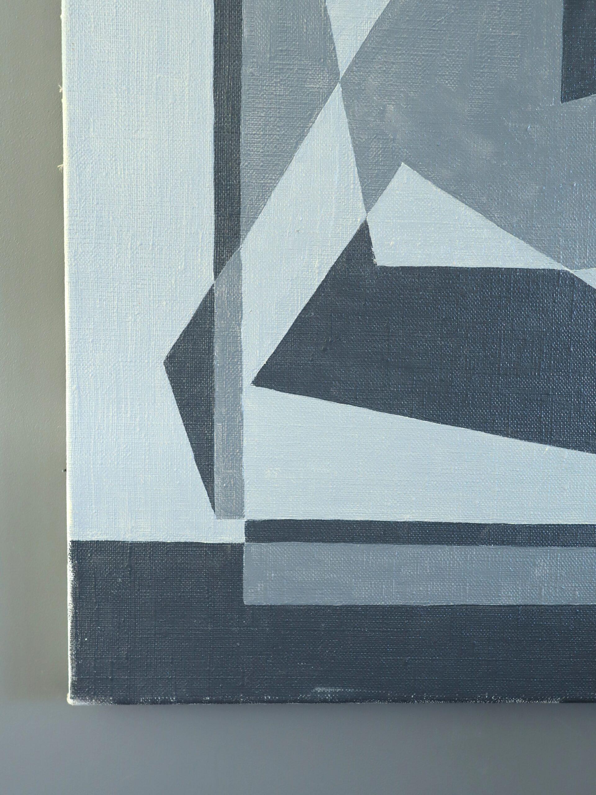 Mid Century Modern Swedish Geometric Abstract Oil Painting - Geometry in Grey im Angebot 3
