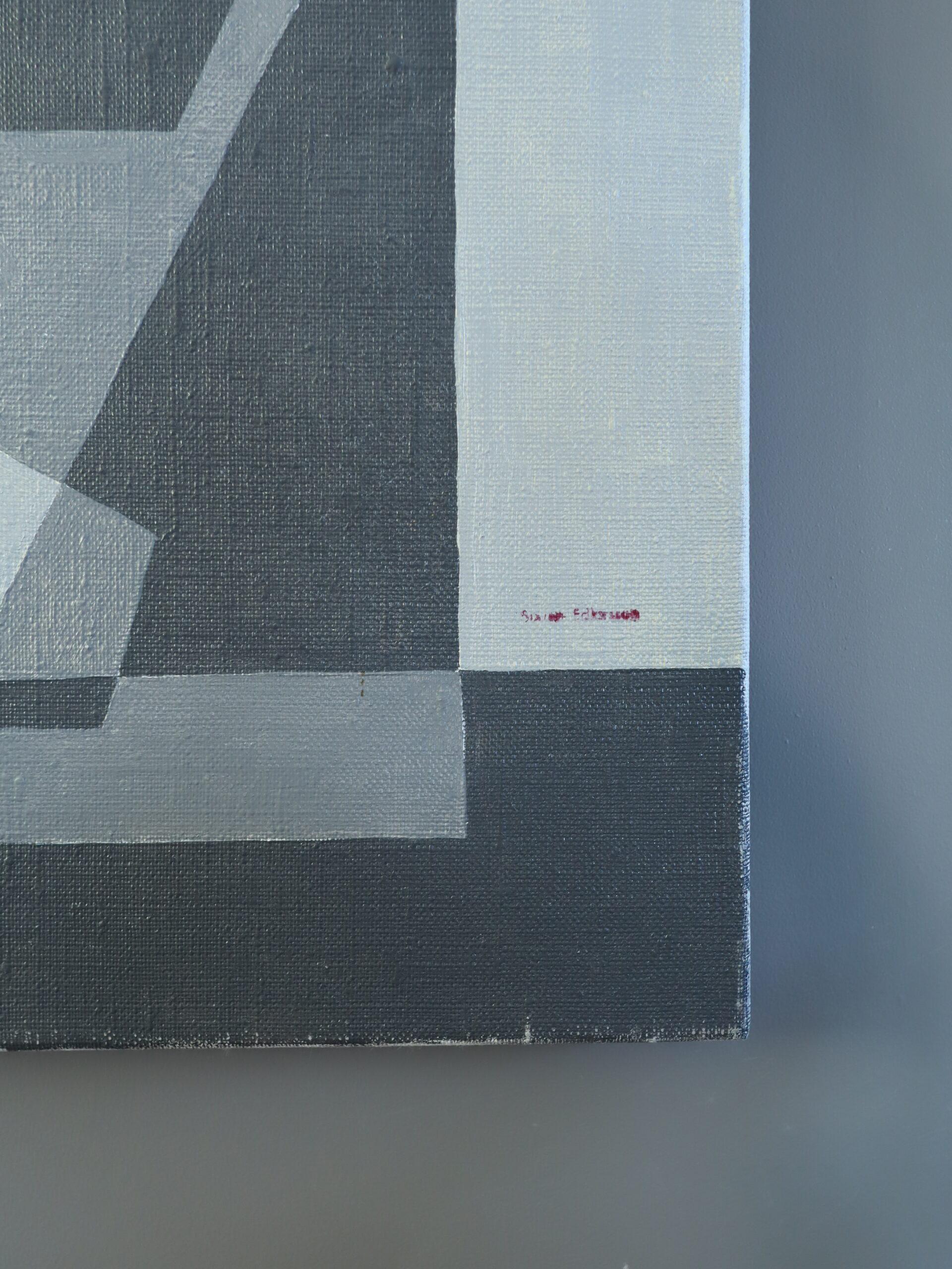 Mid Century Modern Swedish Geometric Abstract Oil Painting - Geometry in Grey im Angebot 4