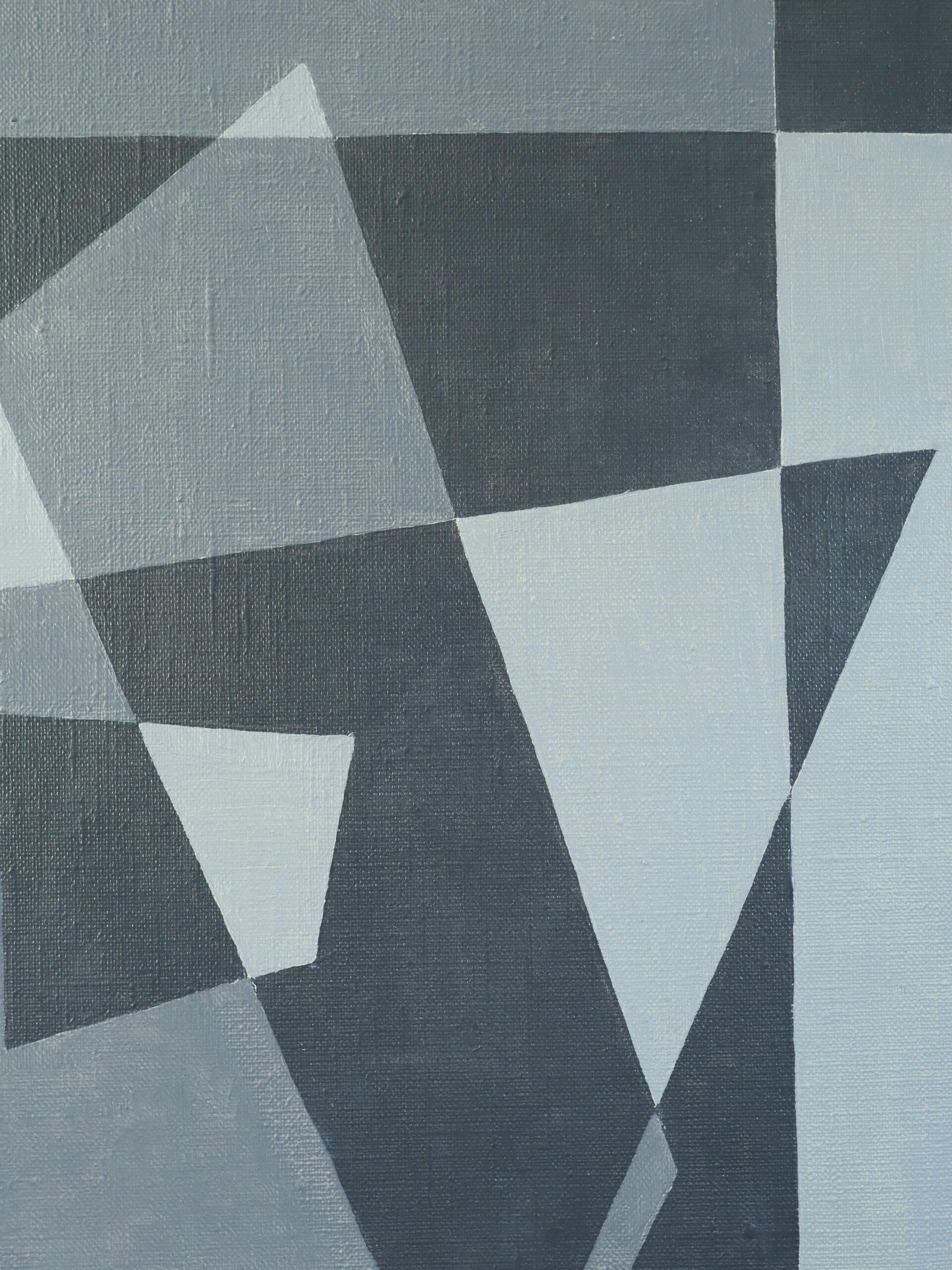 Mid Century Modern Swedish Geometric Abstract Oil Painting - Geometry in Grey im Angebot 6
