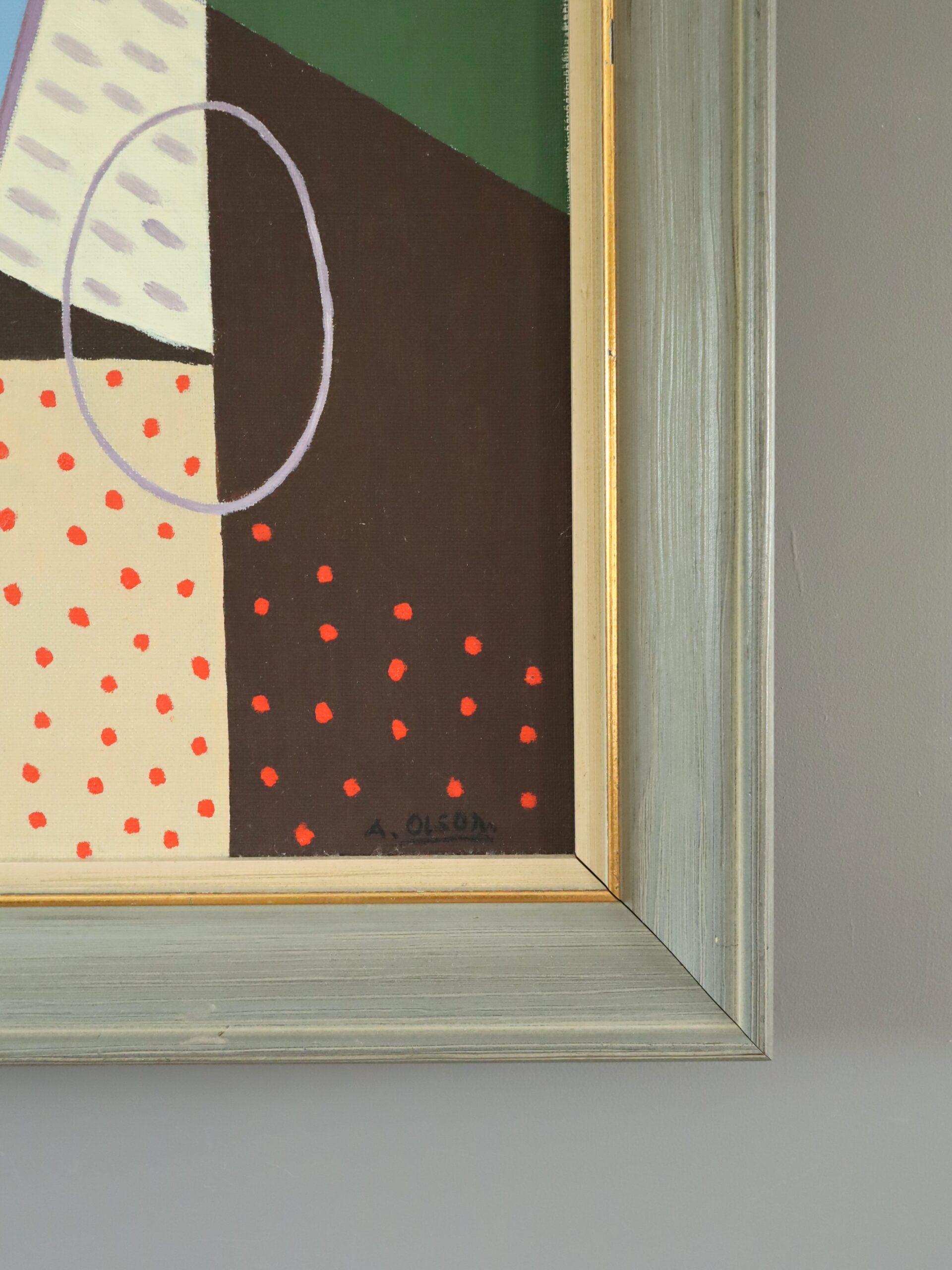 Mid Century Modernes Schwedisches Geometrisches Figuratives Ölgemälde - Der Gaukler im Angebot 3