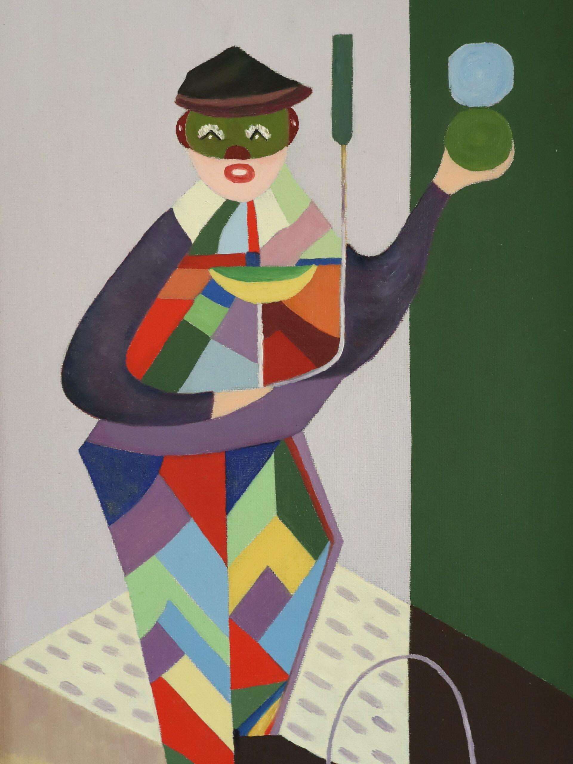Mid Century Modernes Schwedisches Geometrisches Figuratives Ölgemälde - Der Gaukler im Angebot 4