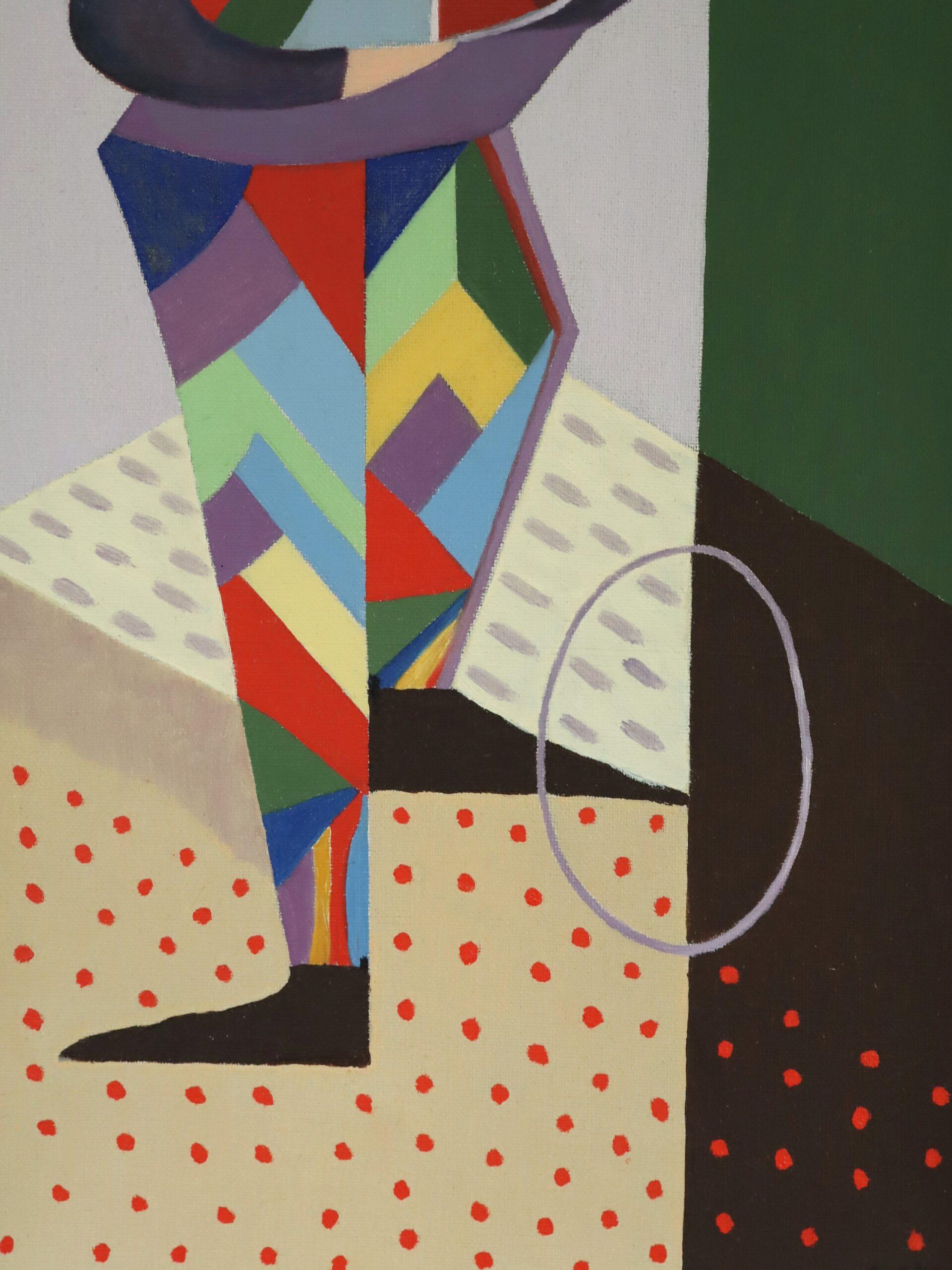 Mid Century Modernes Schwedisches Geometrisches Figuratives Ölgemälde - Der Gaukler im Angebot 5