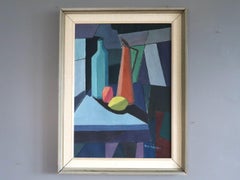 Mid Century Modern Swedish Geometric Oil Painting - Constructed Still Life