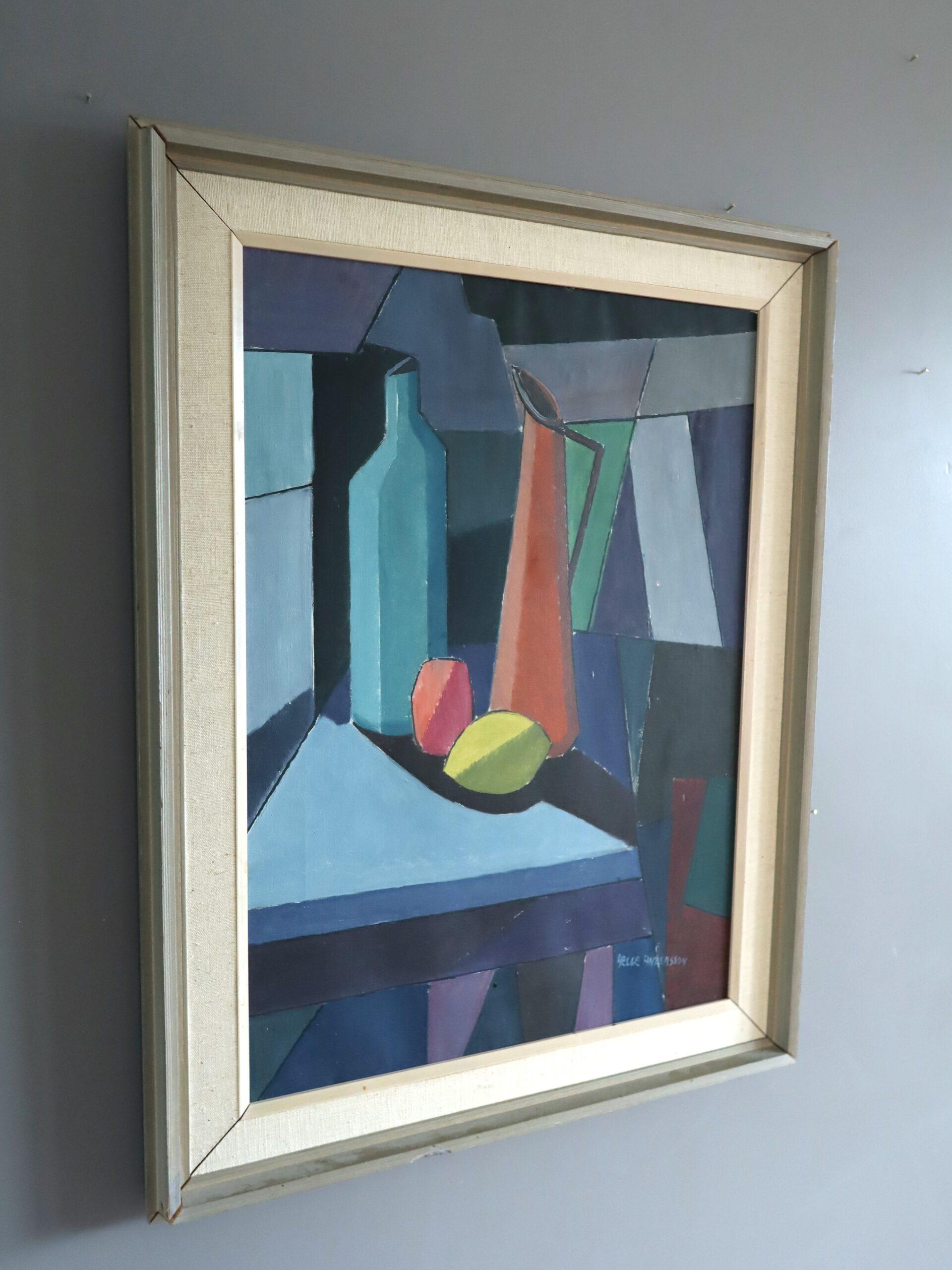 Peinture à l'huile géométrique suédoise du milieu du siècle dernier - Nature morte construite - Moderne Painting par Unknown