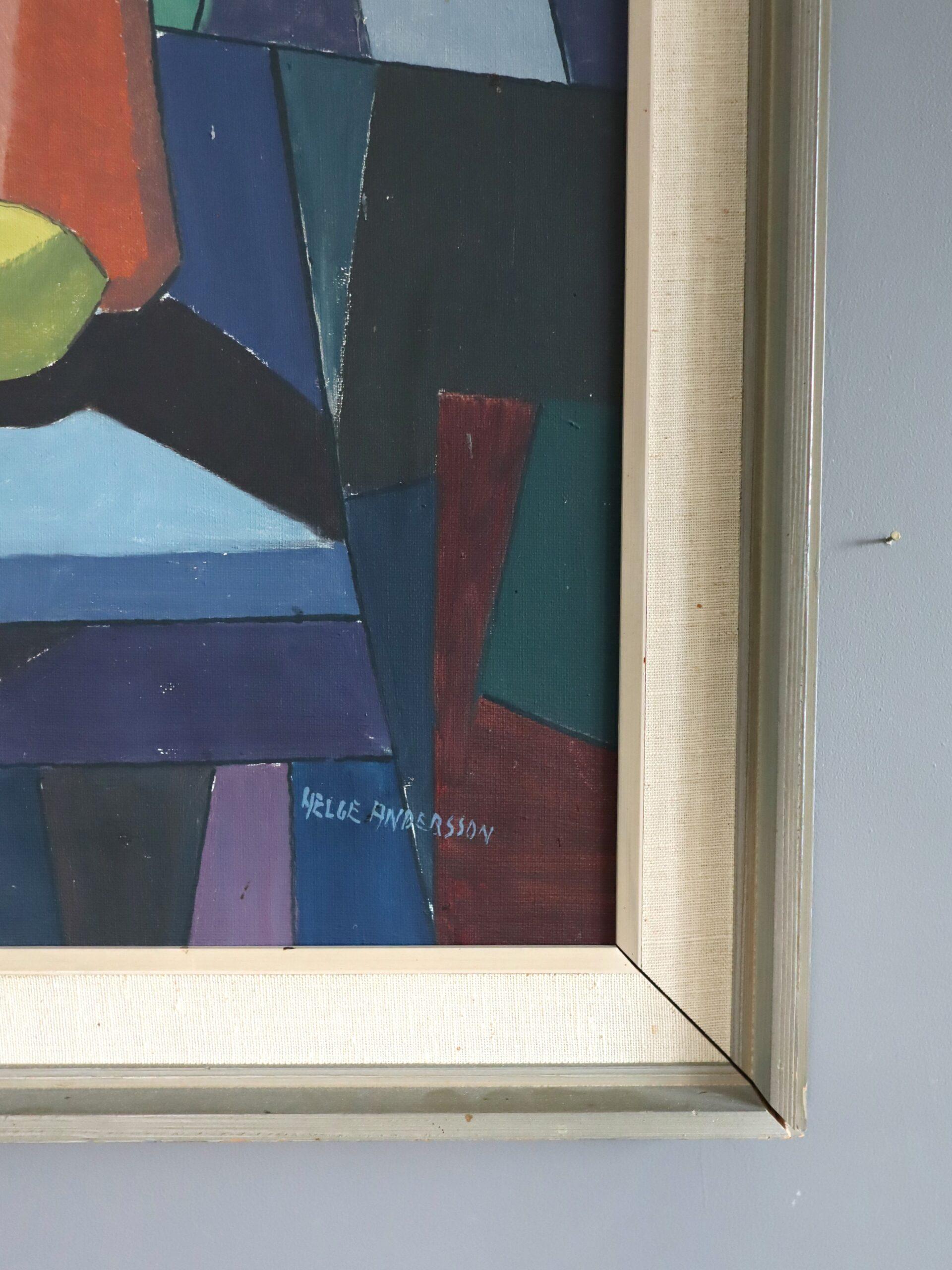 Peinture à l'huile géométrique suédoise du milieu du siècle dernier - Nature morte construite en vente 1