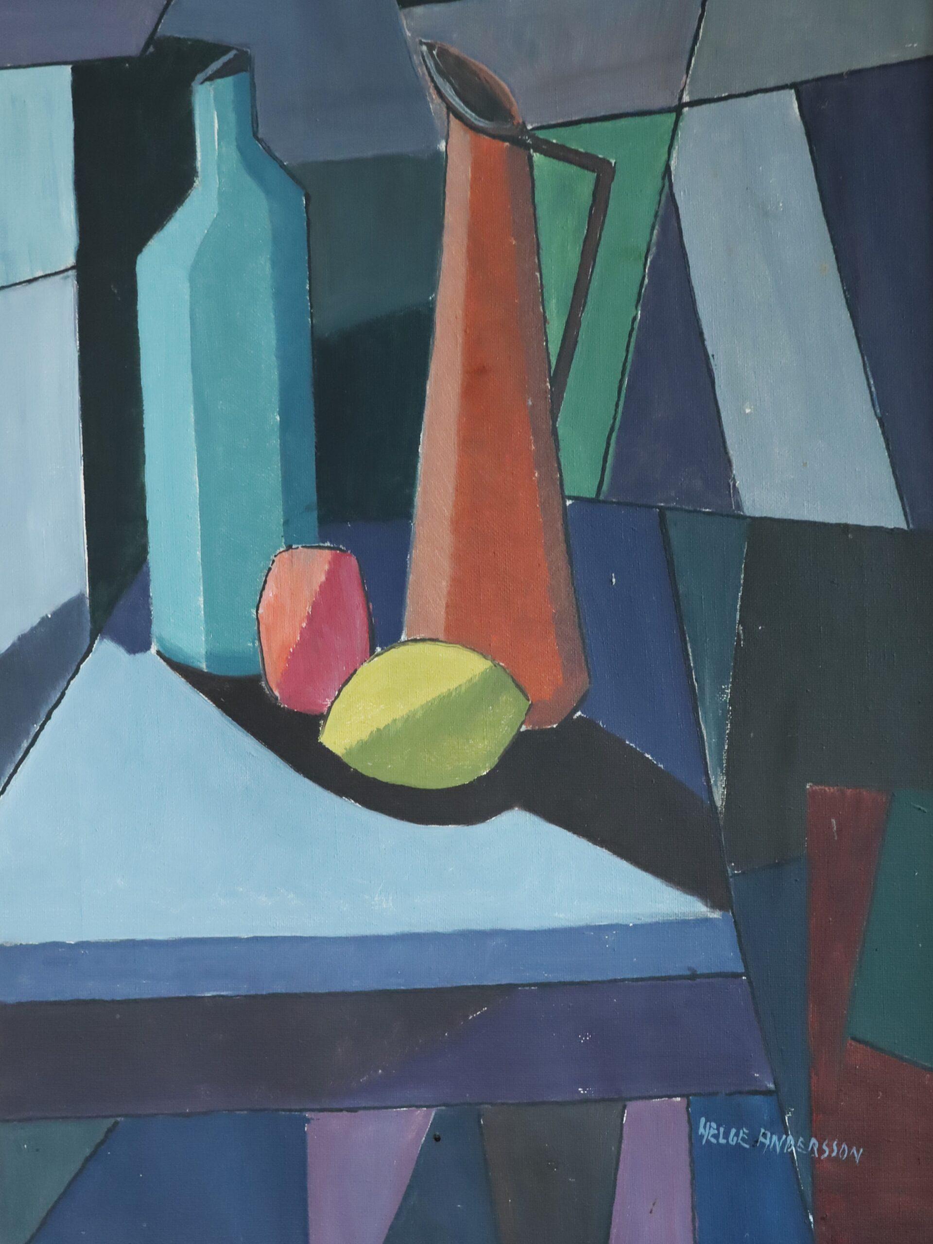 Peinture à l'huile géométrique suédoise du milieu du siècle dernier - Nature morte construite en vente 2