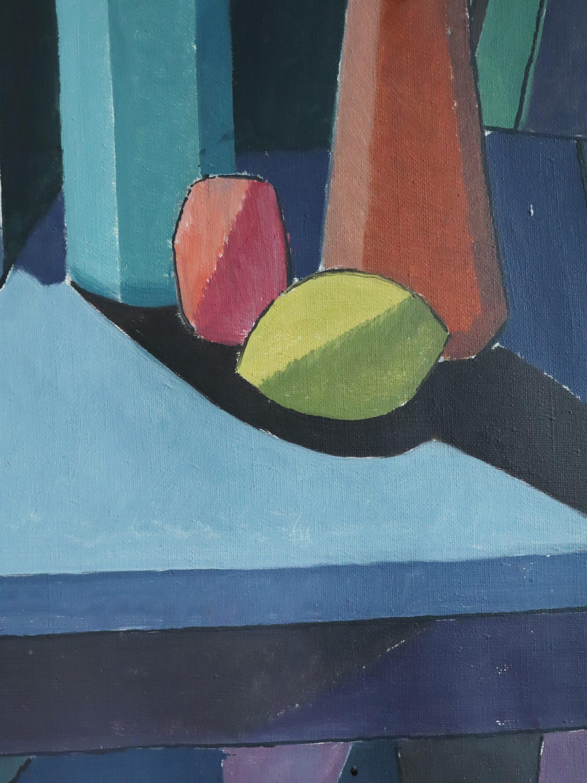 Peinture à l'huile géométrique suédoise du milieu du siècle dernier - Nature morte construite en vente 4