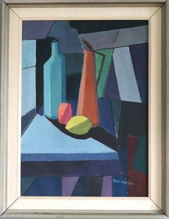 Mid Century Modern Swedish Geometric Oil Painting - Constructed Still Life