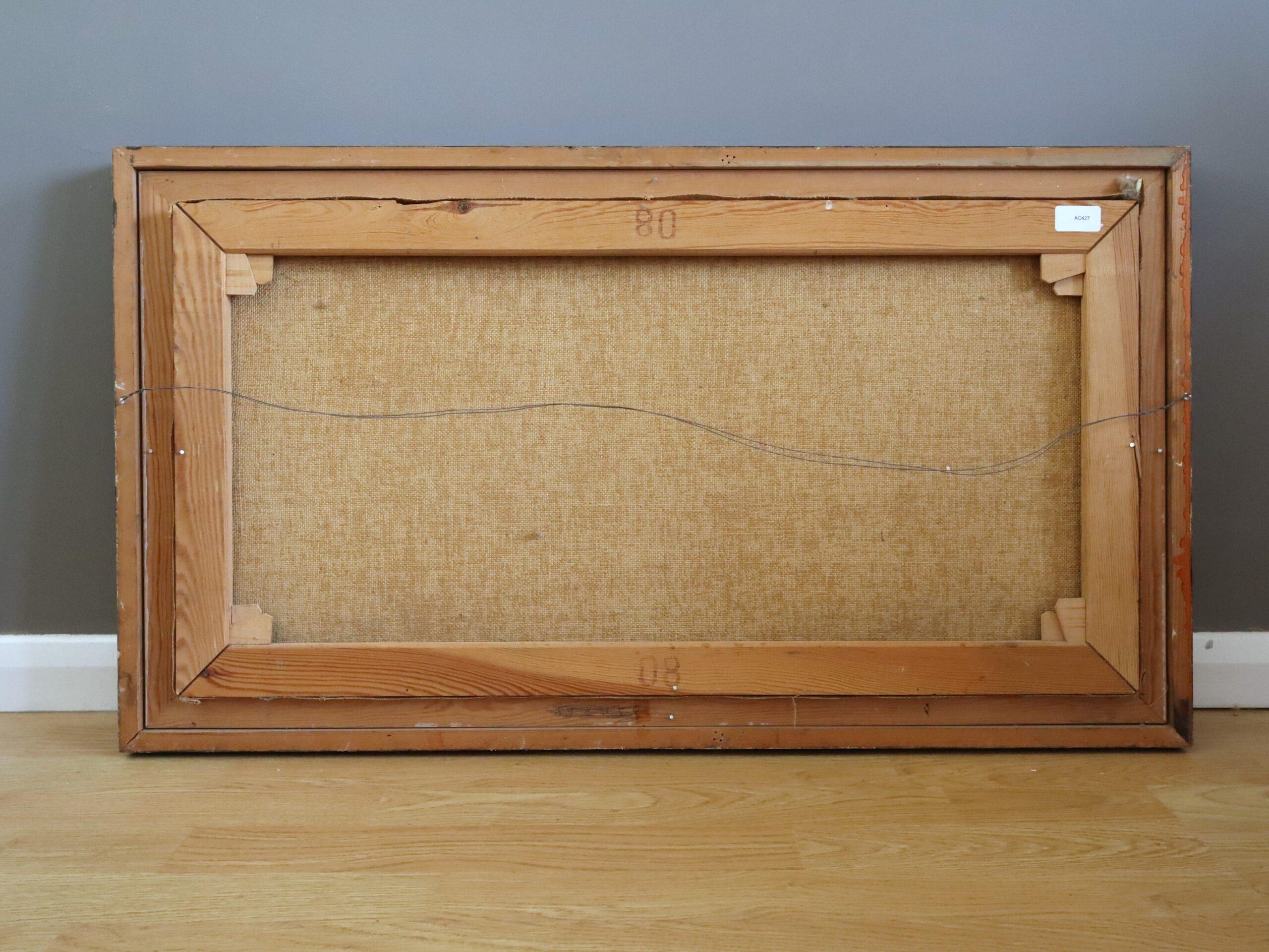 Mid Century Modern Schwedisch Grün Landschaft Ölgemälde - Pastoral Geometry im Angebot 7