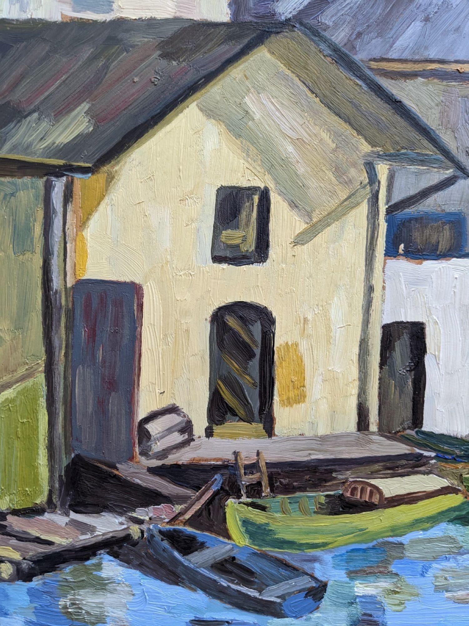 Pintura al óleo sueca moderna de mediados de siglo 