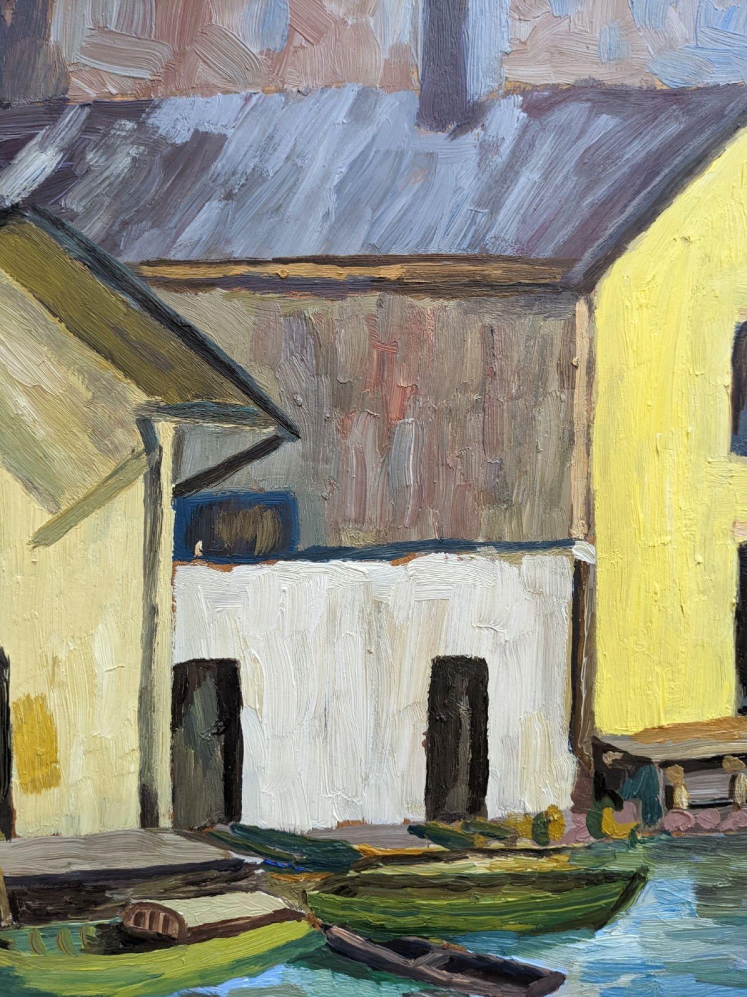 Pintura al óleo sueca moderna de mediados de siglo 