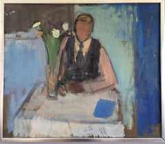 Pintura al óleo figurativa de interior sueca moderna de mediados de siglo - Hombre introspectivo