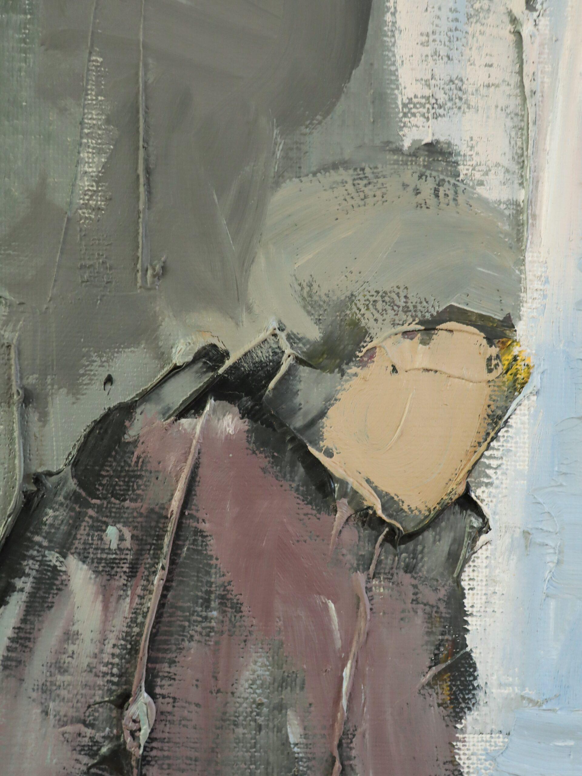 Schwedisches Interieur aus der Mitte des Jahrhunderts Figuratives Ölgemälde - Shared Moments im Angebot 5