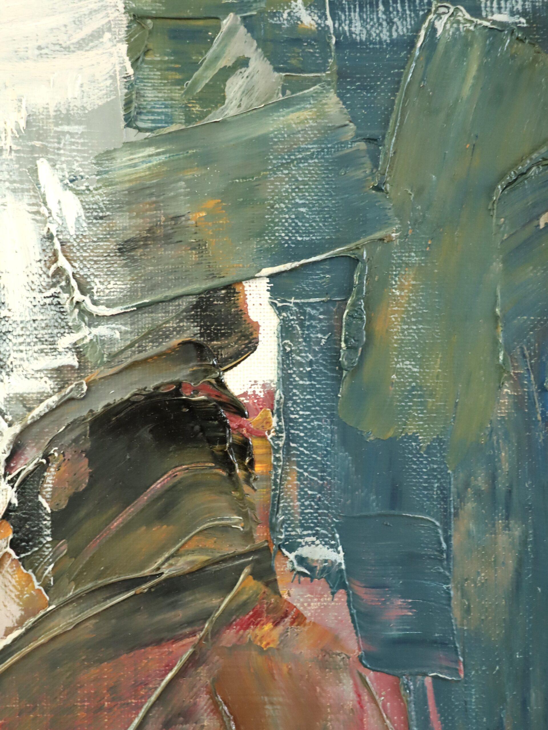 Schwedisches Interieur aus der Mitte des Jahrhunderts Figuratives Ölgemälde - Shared Moments im Angebot 6