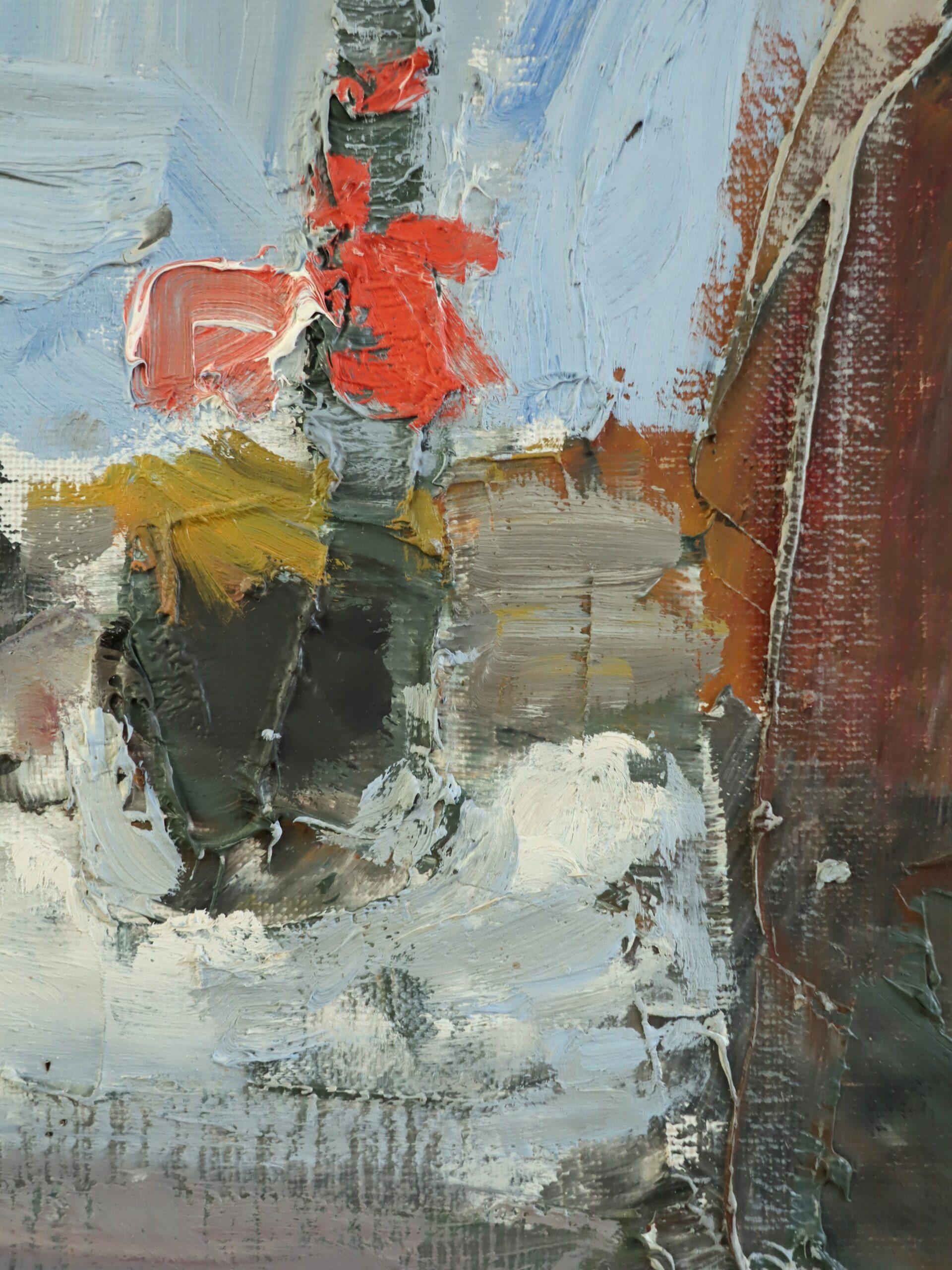 Schwedisches Interieur aus der Mitte des Jahrhunderts Figuratives Ölgemälde - Shared Moments im Angebot 7