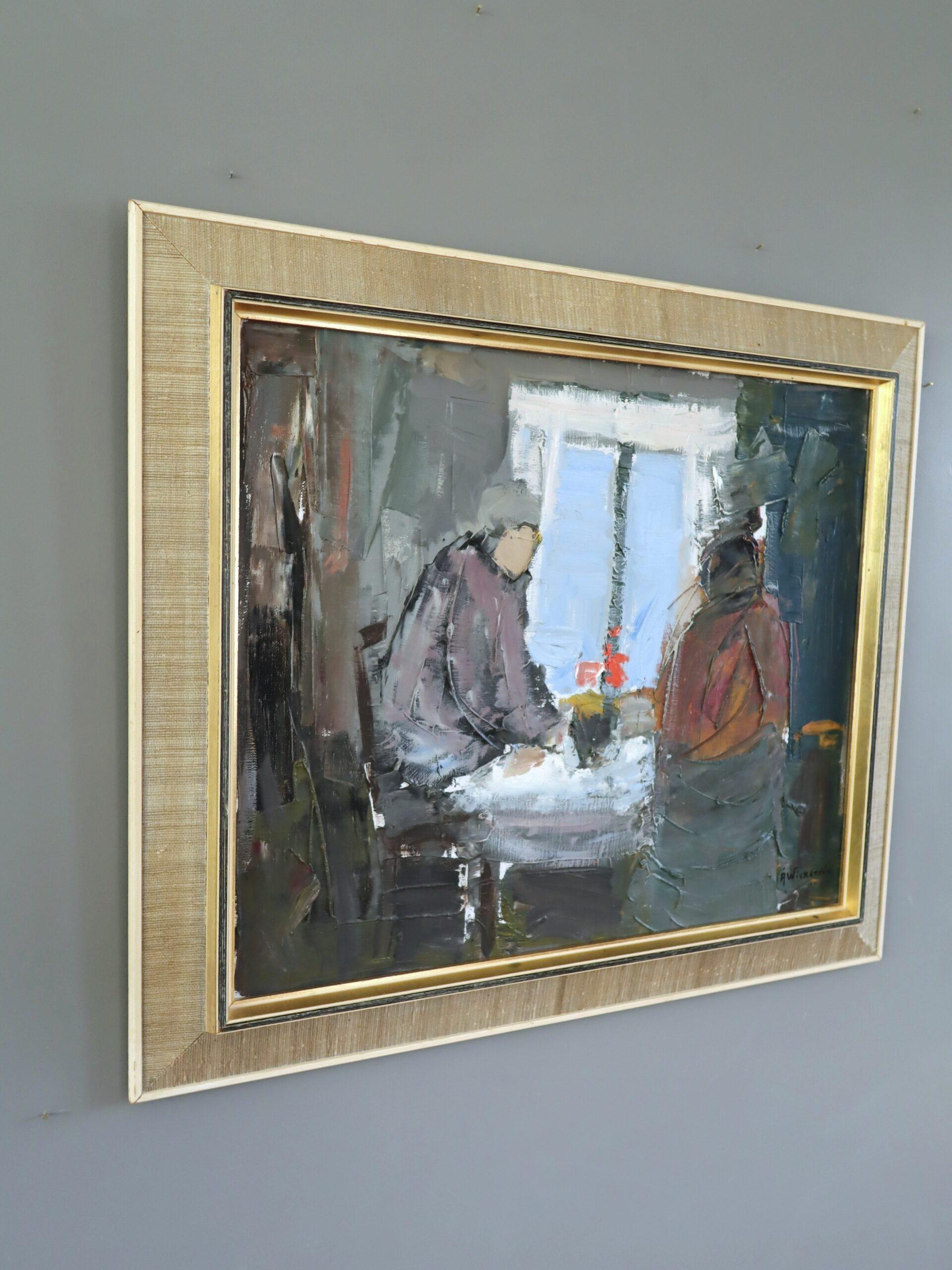 Schwedisches Interieur aus der Mitte des Jahrhunderts Figuratives Ölgemälde - Shared Moments (Moderne), Painting, von Unknown