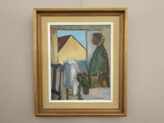 Dipinto a olio in stile Mid-Century Modern svedese - Mattina alla finestra