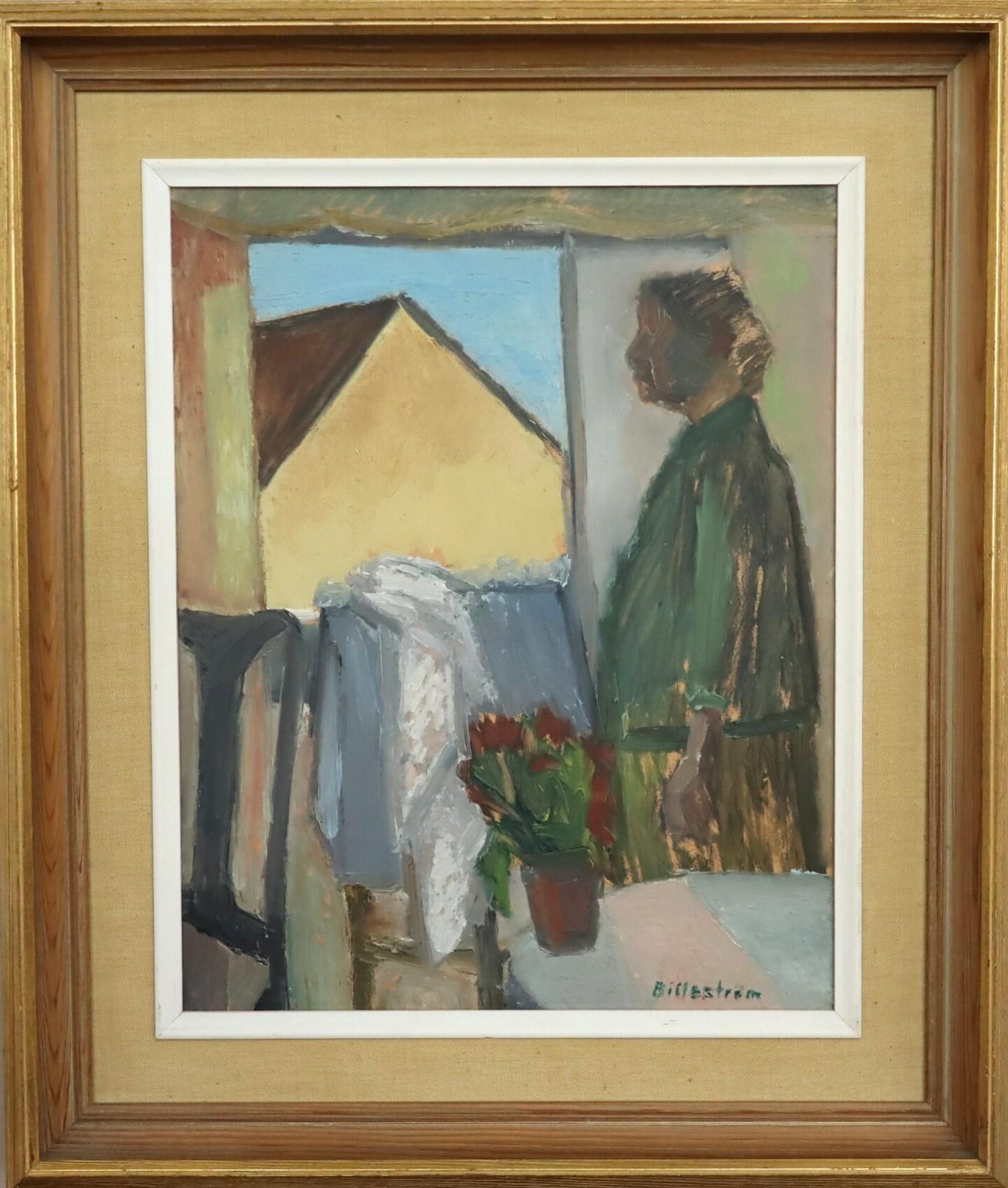 Mid Century Modern Swedish Interior Oil Painting - Morning at the Window