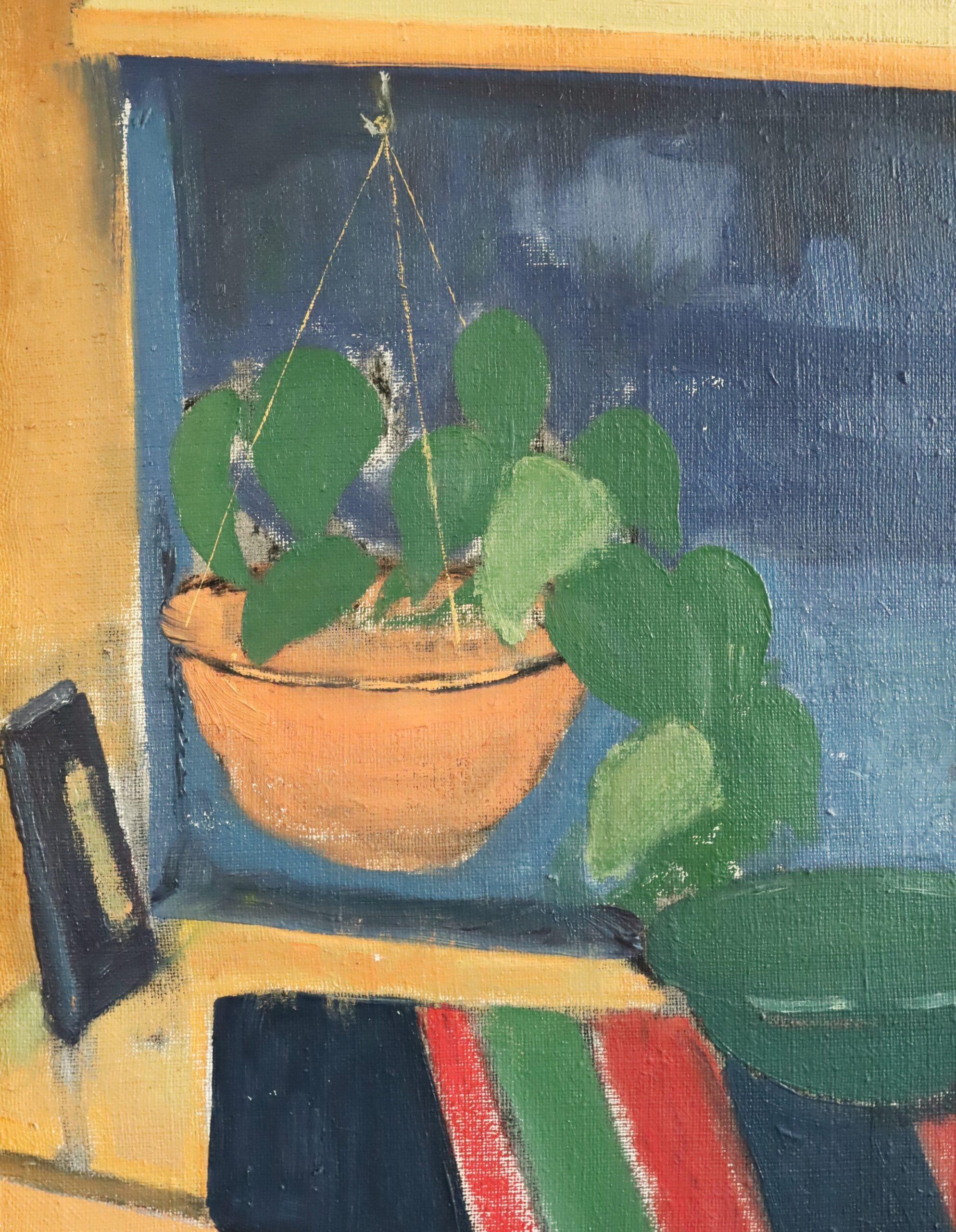 Mid Century Modern Swedish Interior Still Life Ölgemälde - The Striped Cloth im Angebot 3