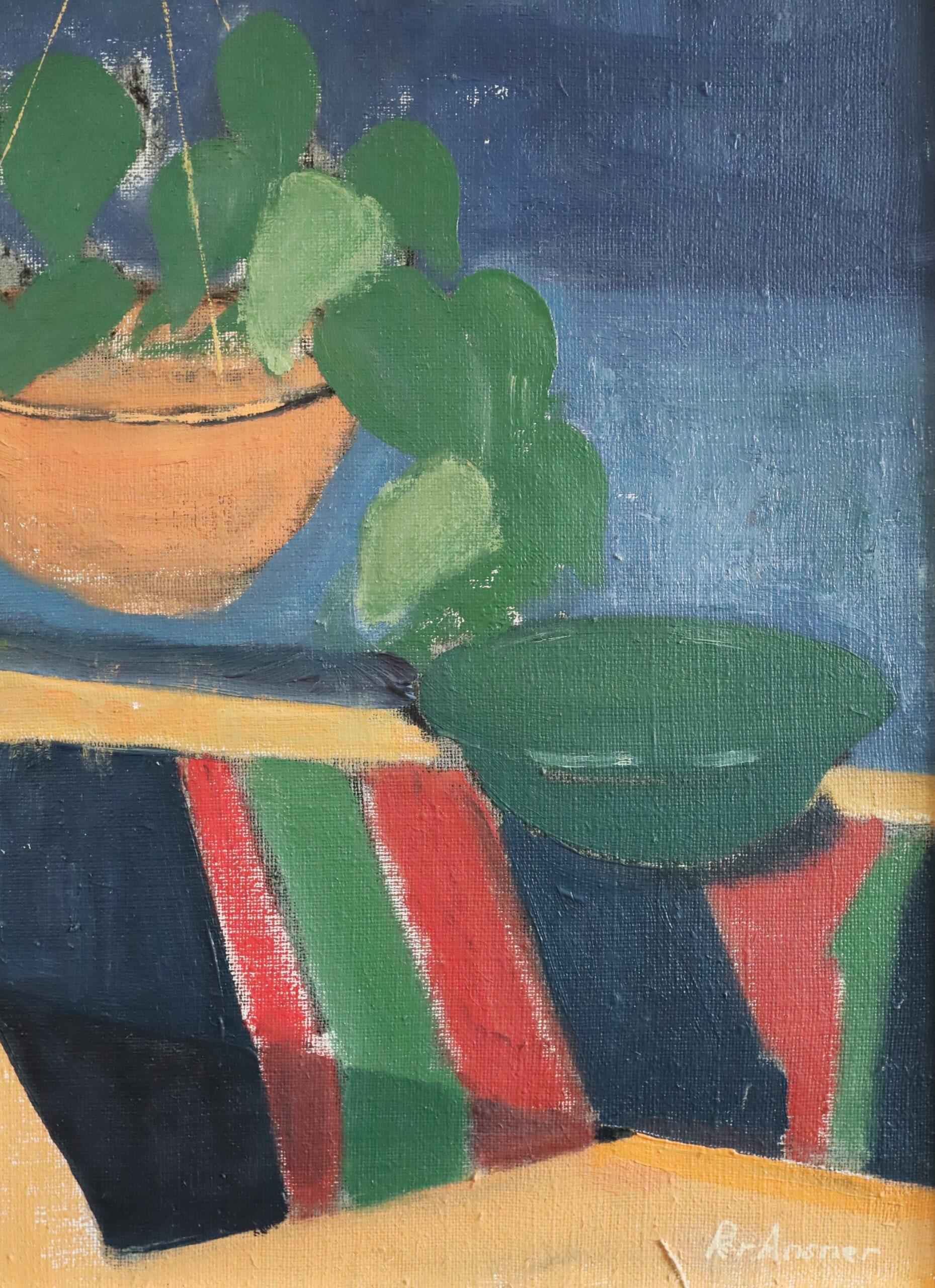 Mid Century Modern Swedish Interior Still Life Ölgemälde - The Striped Cloth im Angebot 4