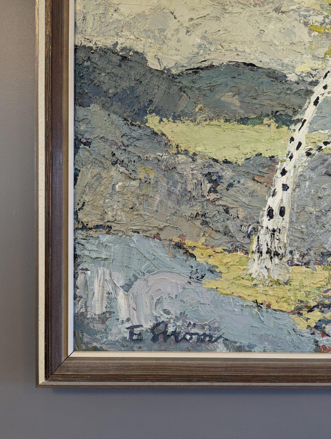 Mid-Century Modern Swedish Landscape Landscape Oil Painting - Yellow Trees 8