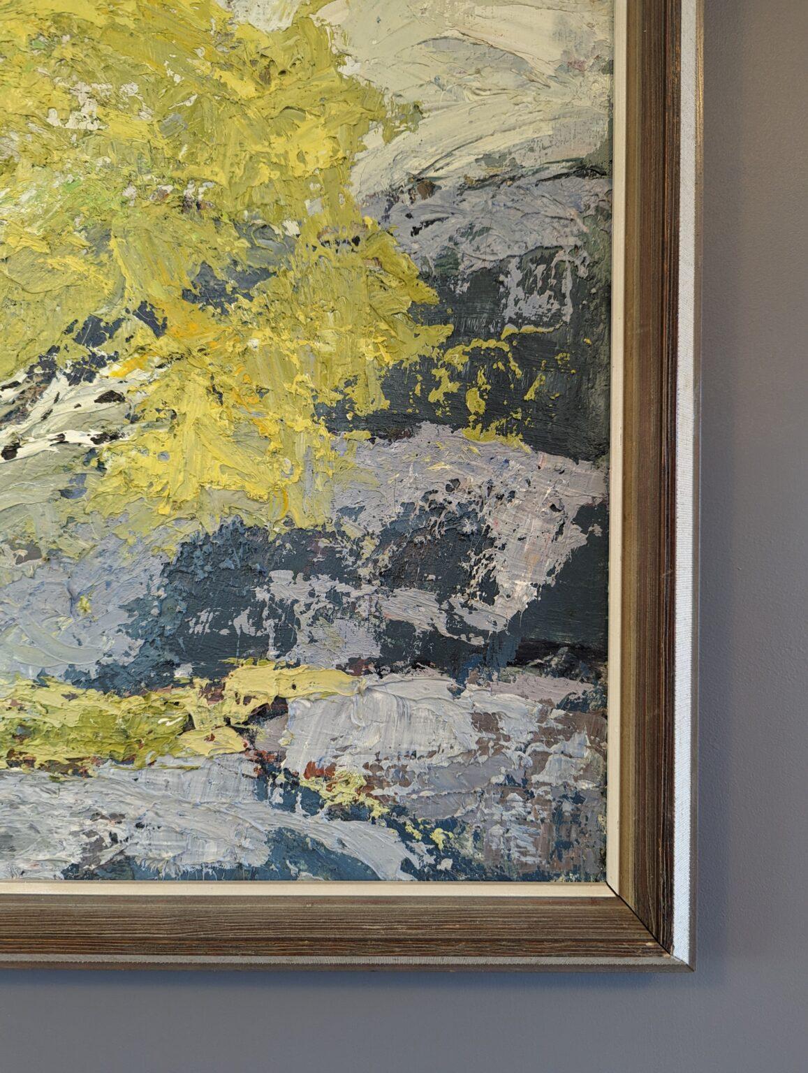 Mid-Century Modern Swedish Landscape Landscape Oil Painting - Yellow Trees 9