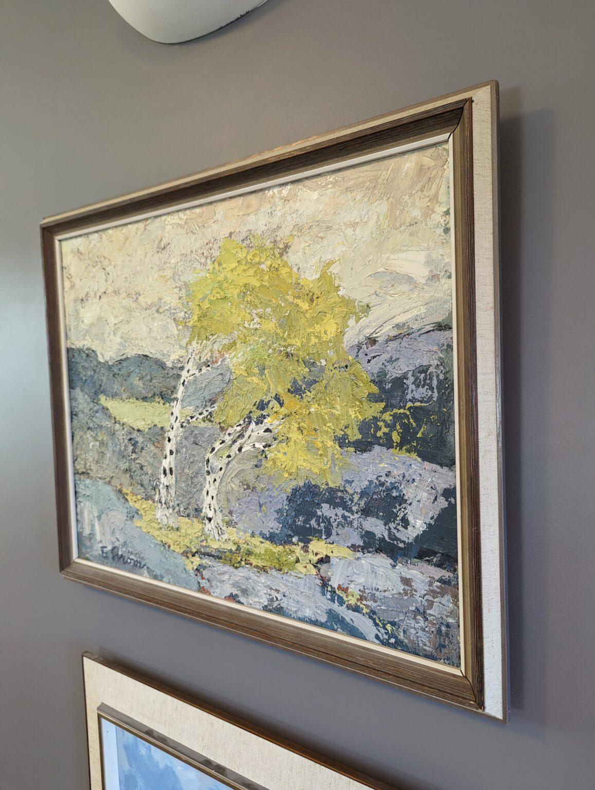 Mid-Century Modern Swedish Landscape Landscape Oil Painting - Yellow Trees 1