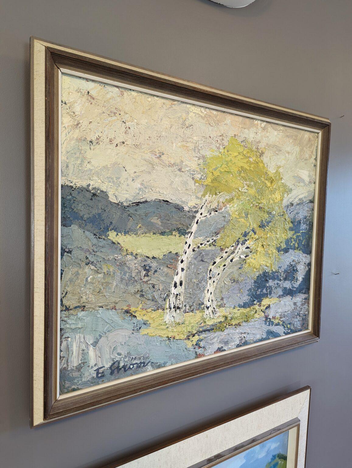 Mid-Century Modern Swedish Landscape Landscape Oil Painting - Yellow Trees 2