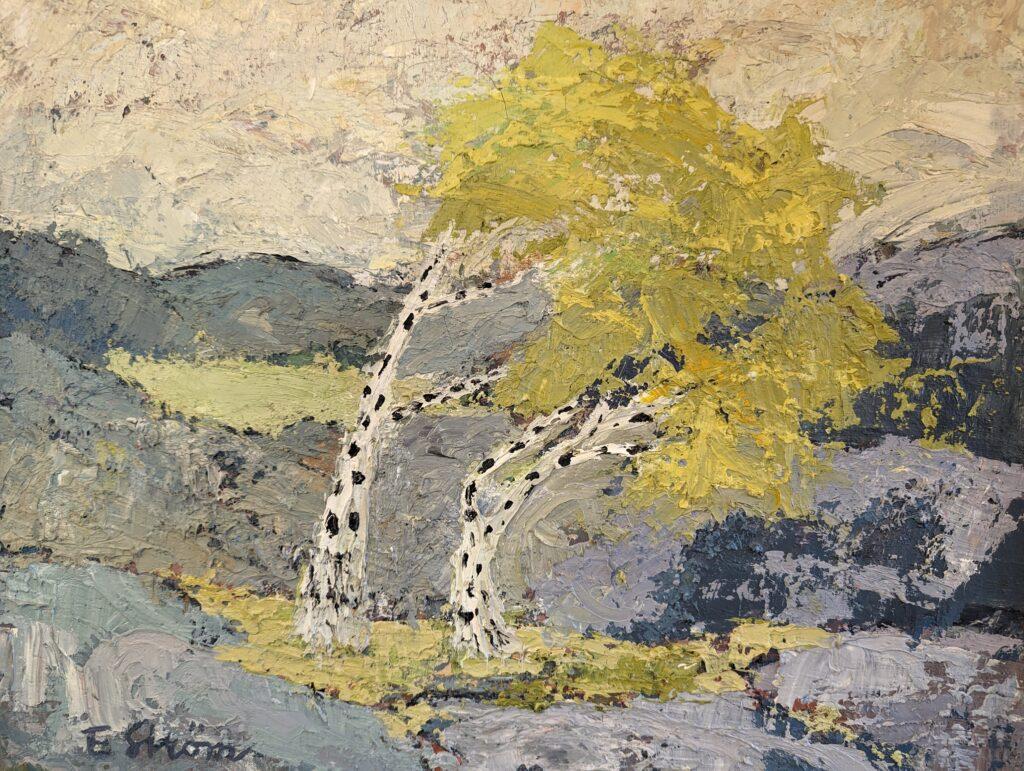 Mid-Century Modern Swedish Landscape Landscape Oil Painting - Yellow Trees 3