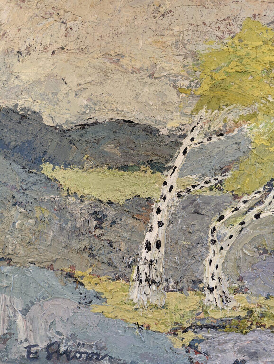 Mid-Century Modern Swedish Landscape Landscape Oil Painting - Yellow Trees 4