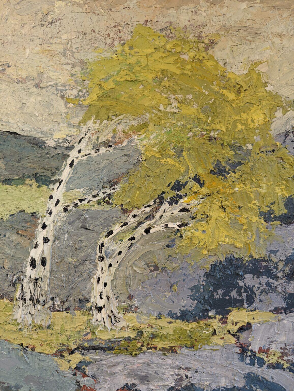 Mid-Century Modern Swedish Landscape Landscape Oil Painting - Yellow Trees 5