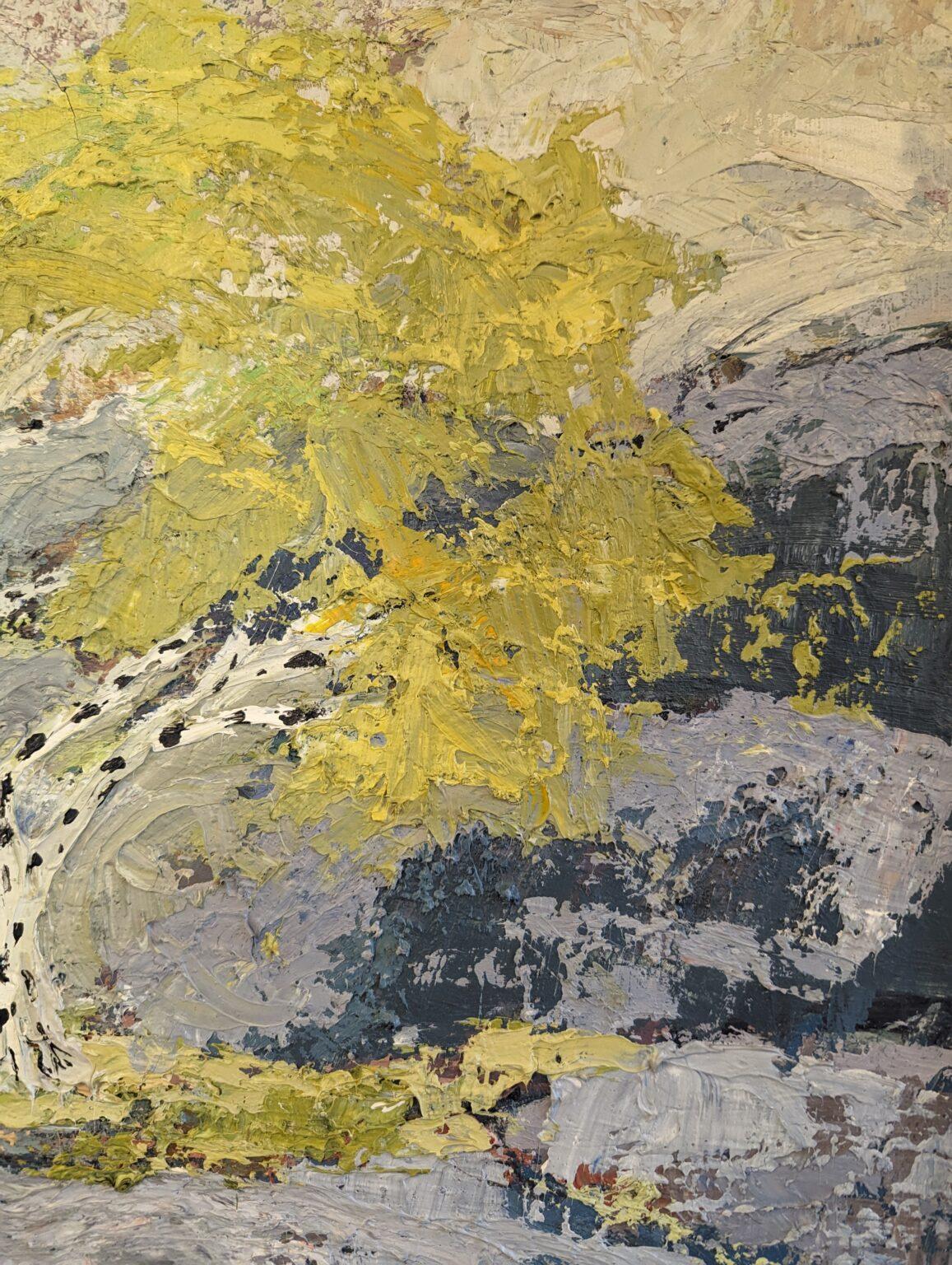 Mid-Century Modern Swedish Landscape Landscape Oil Painting - Yellow Trees 6