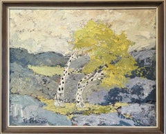Mid-Century Modern Swedish Landscape Landscape Oil Painting - Yellow Trees