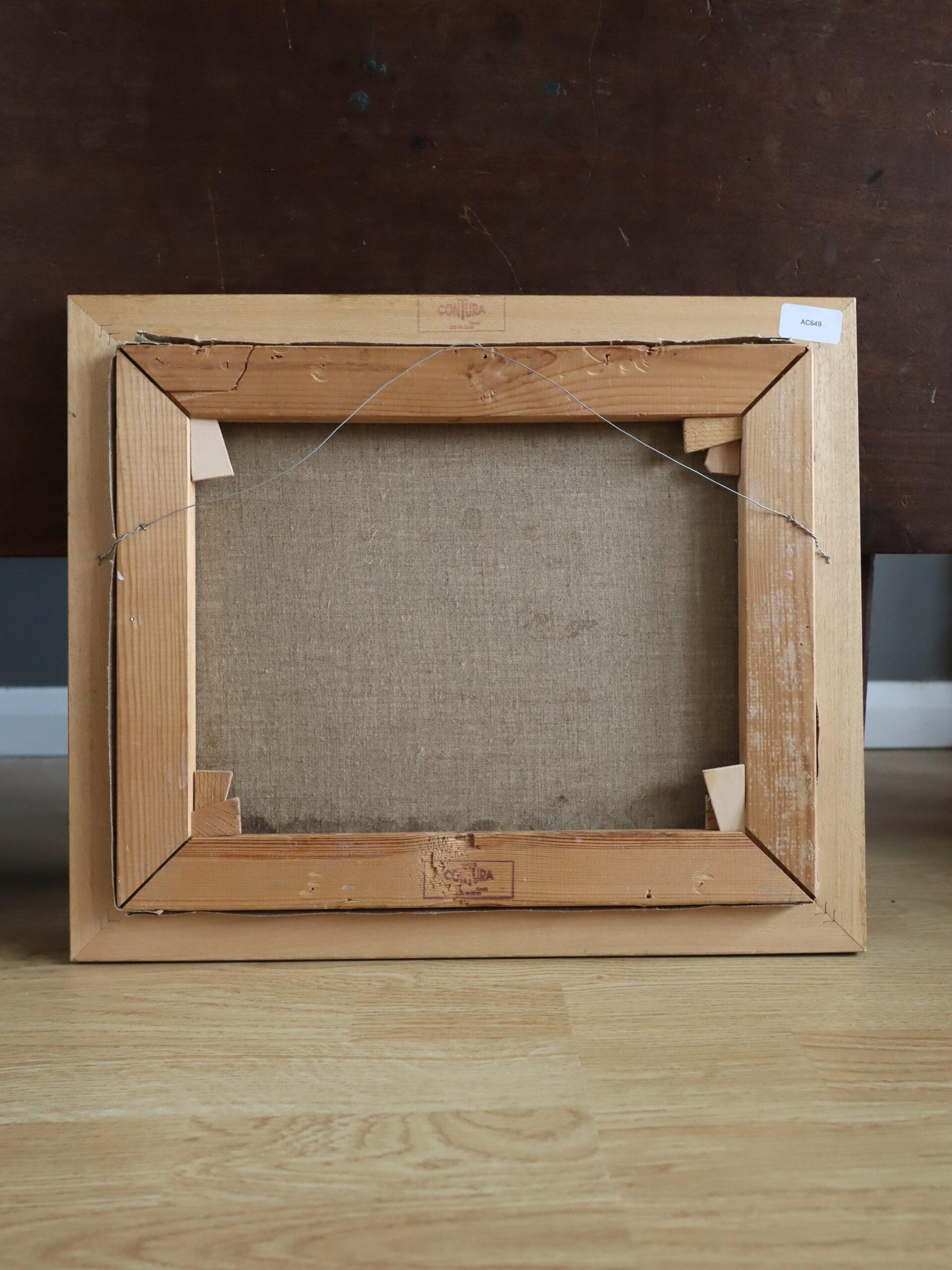 Mid Century Modern Schwedische Landschaft Ölgemälde - Cottage Beyond the Trees im Angebot 6